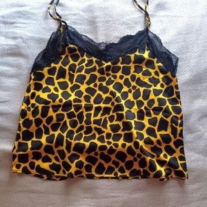 Animal print silky lace trim cami